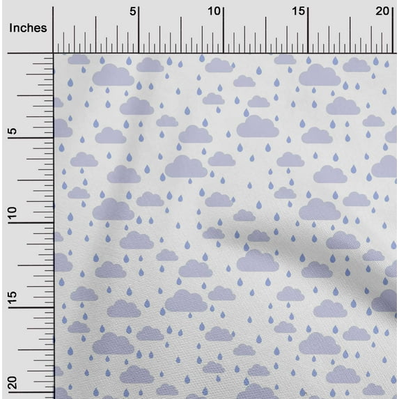 oneOone Organic Cotton Voile Fabric Raindrop & Clouds Nature Fabric Prints by Yard 42 Inch Wide
