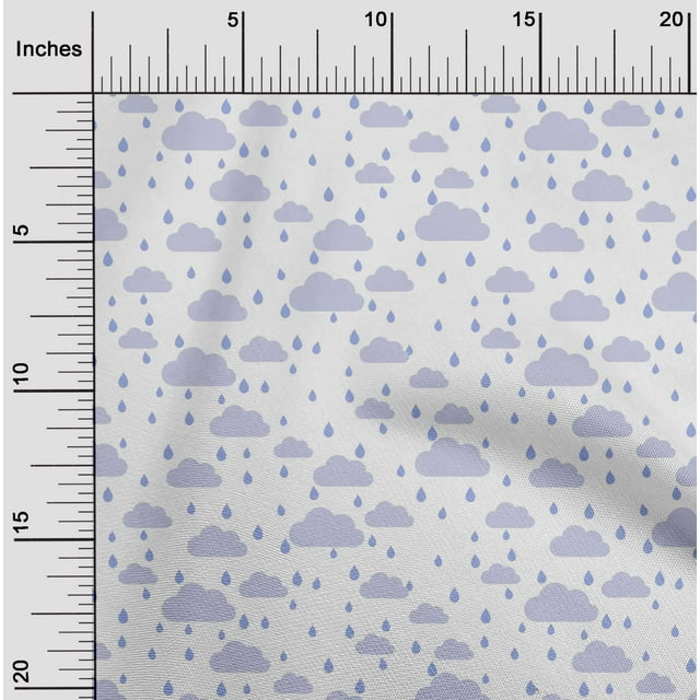 oneOone Cotton Poplin Fabric Raindrop & Clouds Nature Print Sewing Fabric BTY 56 Inch Wide