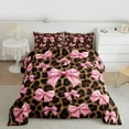 thumbnail image 2 of jejeloiu Pink Bow Tie Queen Comforter Set,Chic Leopard Print Bedding Comforter Set For Girls Reversible 3 Pieces, 2 of 8
