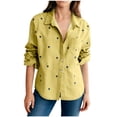thumbnail image 1 of Camiseta de Manga Larga Blanca de Mujer Fallow Impresión de Bolsillo Botón Abajo Camiseta con Cuello con Mangas Largas para Uso Diario Casual, 1 of 7