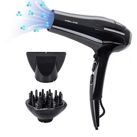 MOLCO Hair Dryers 1875W Ionic Hair Dryer With Diffuser and Concentrator, Light Weight Low Noise Blow Dryer, 3 Heating and 2 Speed Cool Shot Button,