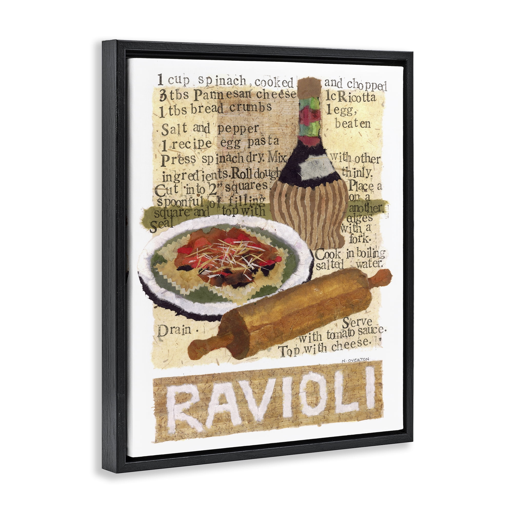 Stupell Industries Vintage Ravioli Recipe Food & Beverage Painting Black Floater Framed Art Print Wall Art, 17 x 21