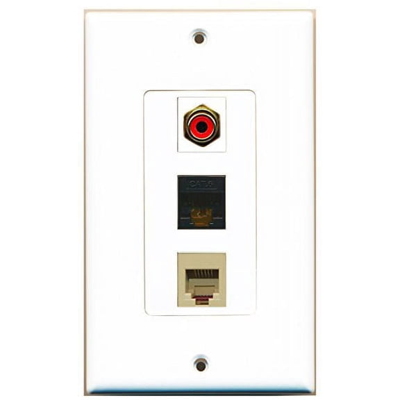 RiteAV - 1 Port RCA Red and 1 Port Phone RJ11 RJ12 Beige and 1 Port Cat6 Ethernet Black Decorative Wall Plate Decorative