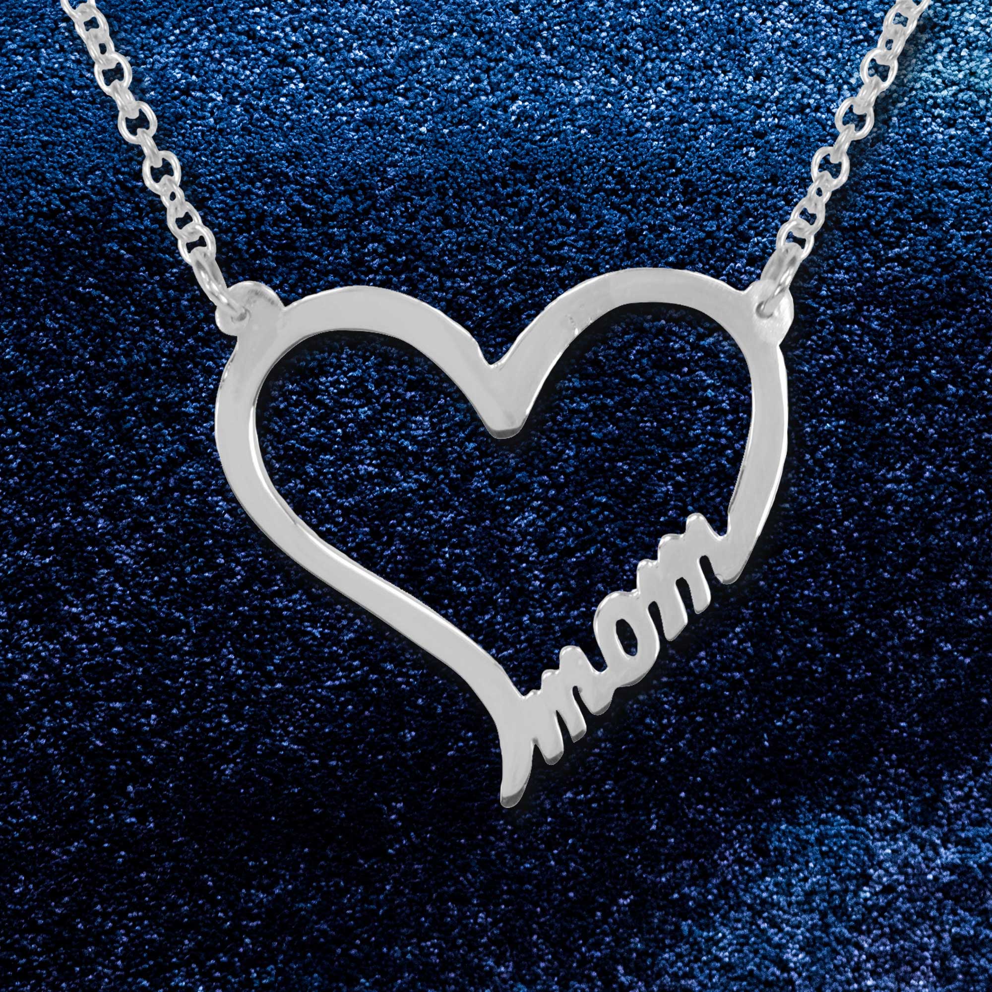 ♥ MOM Heart Necklace in Sterling Silver on a Sterling Silver 18 In Cable Link Chain