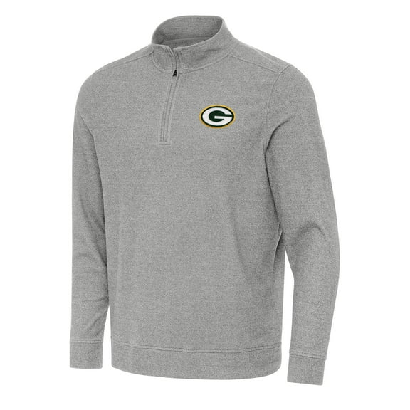 Men's Antigua Heather Gray Green Bay Packers Subtle Quarter-Zip Top