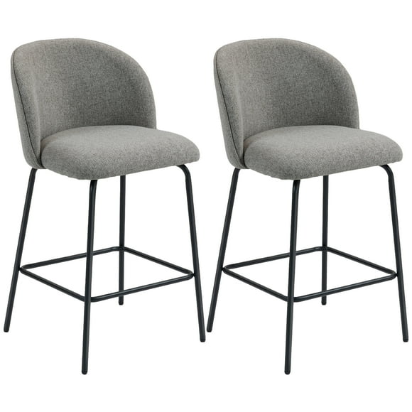 HOMCOM 27" Counter Height Modern Bar Stools Set of 2 with Back, Dark Grey