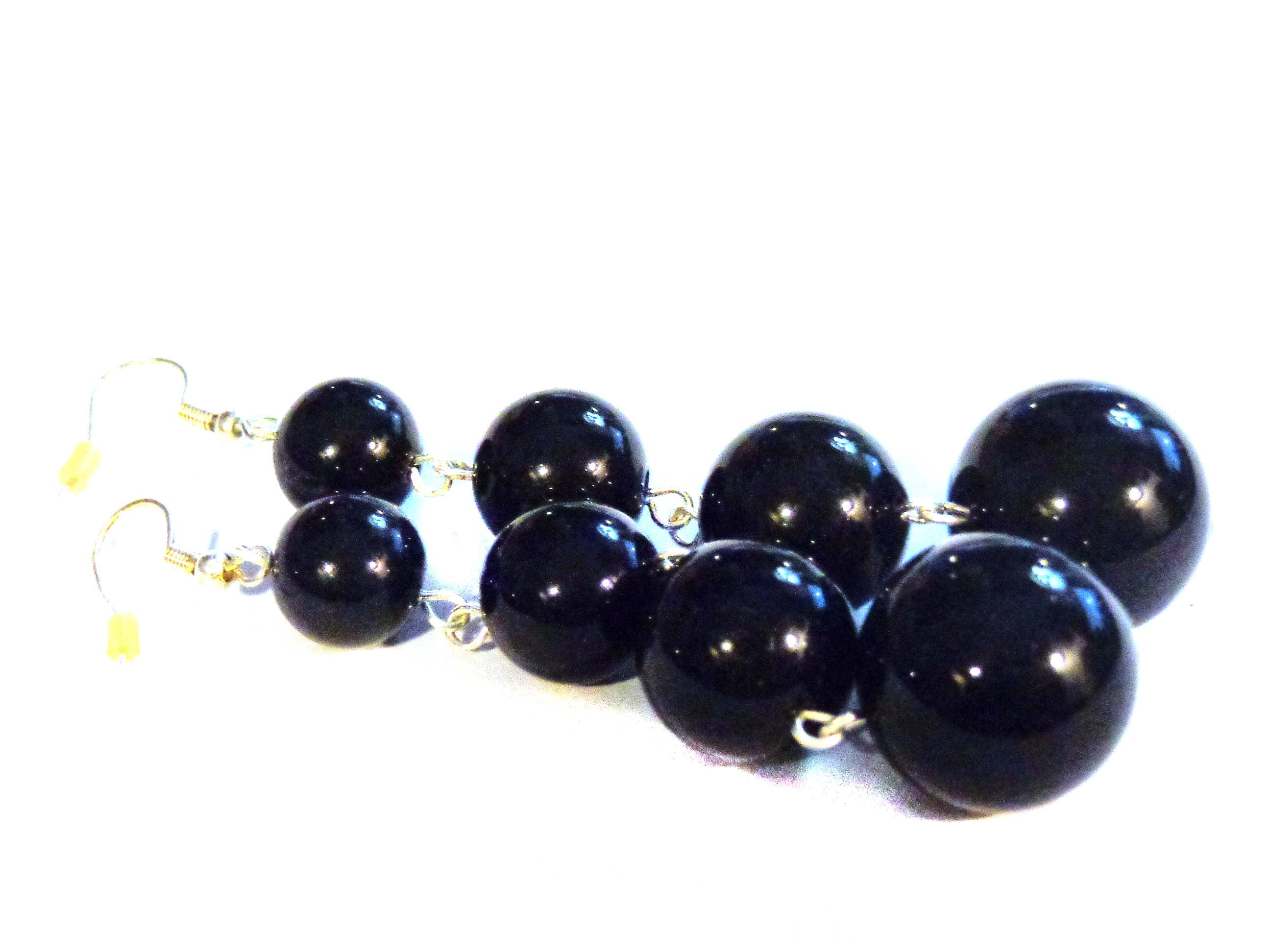 Black Ball Drop Earrings Triple Dangle Earrings 3 in L