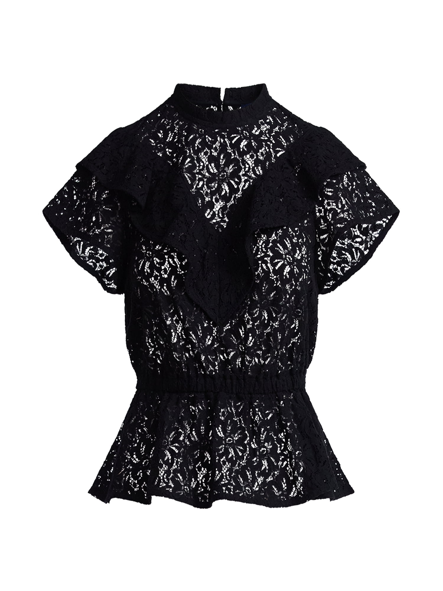 Scoop Women’s Lace Ruffle Peplum Blouse with Short Sleeves, Sizes XS-XXL