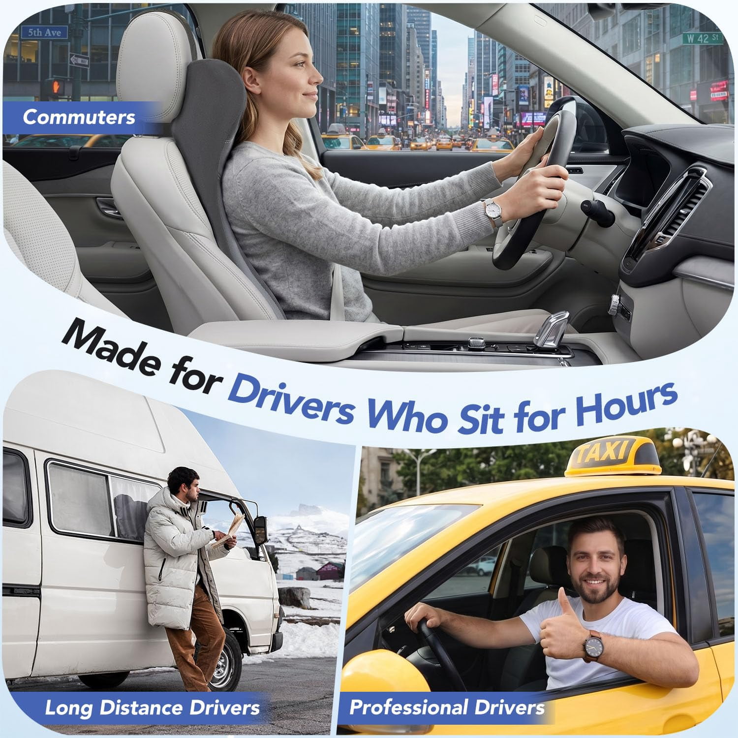 QUTOOL Car Lumbar Support Pillow with Headrest, One-Piece Full Back Memory Foam Cushion, S-Curve Support for Cars SUVs Trucks
