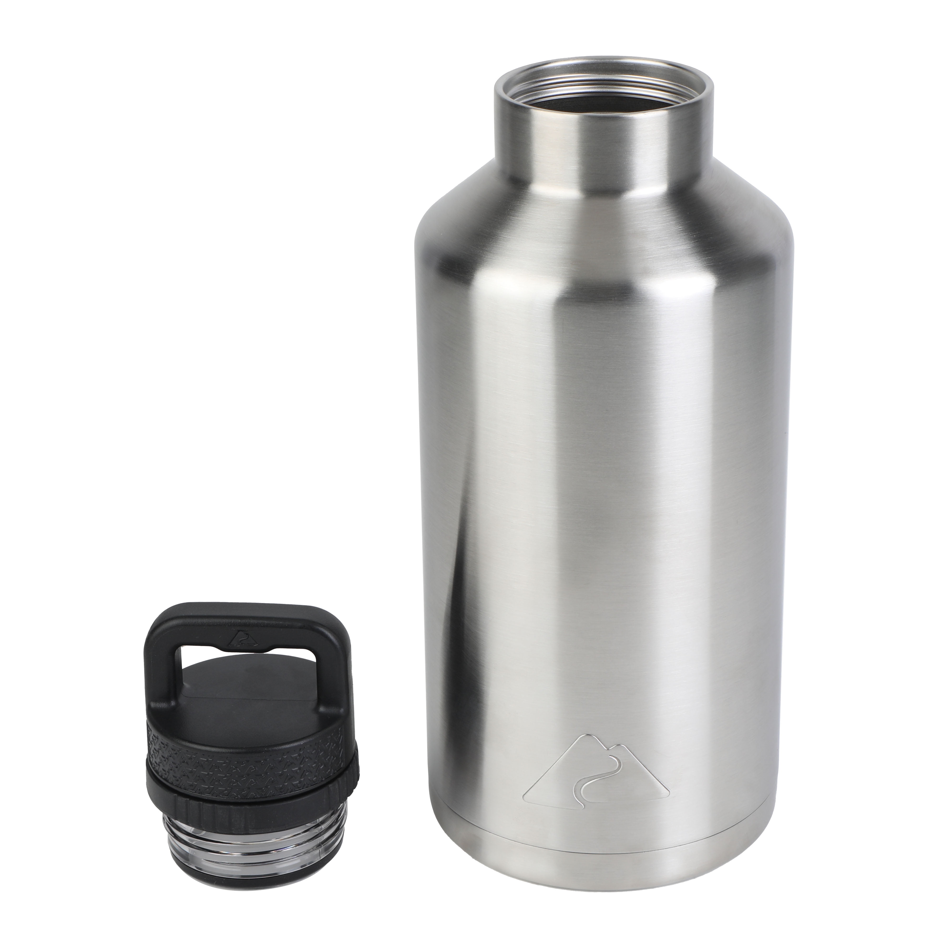 Ozark Trail 64 oz Chug Lid, Double-Wall Vacuum Insulated Stainless Steel Water Bottle, Silver, Keeps Drinks Hot & Cold