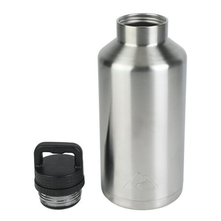 Ozark Trail 64 oz Chug Lid, Double-Wall Vacuum Insulated Stainless Steel Water Bottle, Silver, Keeps Drinks Hot & Cold