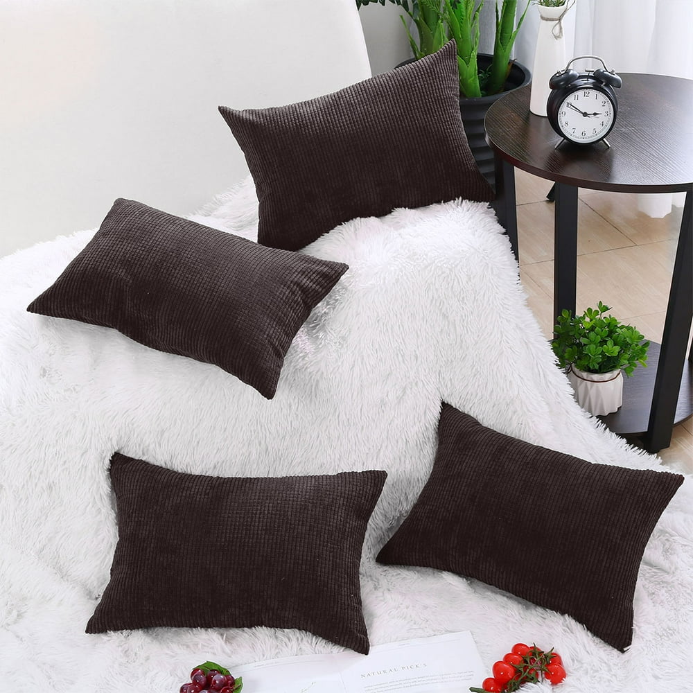 Rectangle Pillows Case Throw Pillow Cushions Cover Home Dark Brown 4pcs