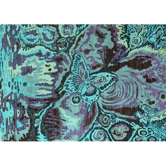 Ahgly Company Indoor Rectangle Abstract Light Blue Modern Area Rugs, 5' x 8'