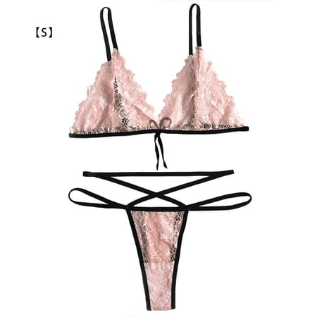 

Women Lace Lingerie Set Bandage Bra Panty G-string Underwear Gift S