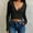 Black, variant on WILLBEST Women Tshirts Women's Tie Wrap Top Long Sleeve Deep V Neck Crop Shirt Slim Fit Dance Bolero Fairy Yoga Workout Blouse
