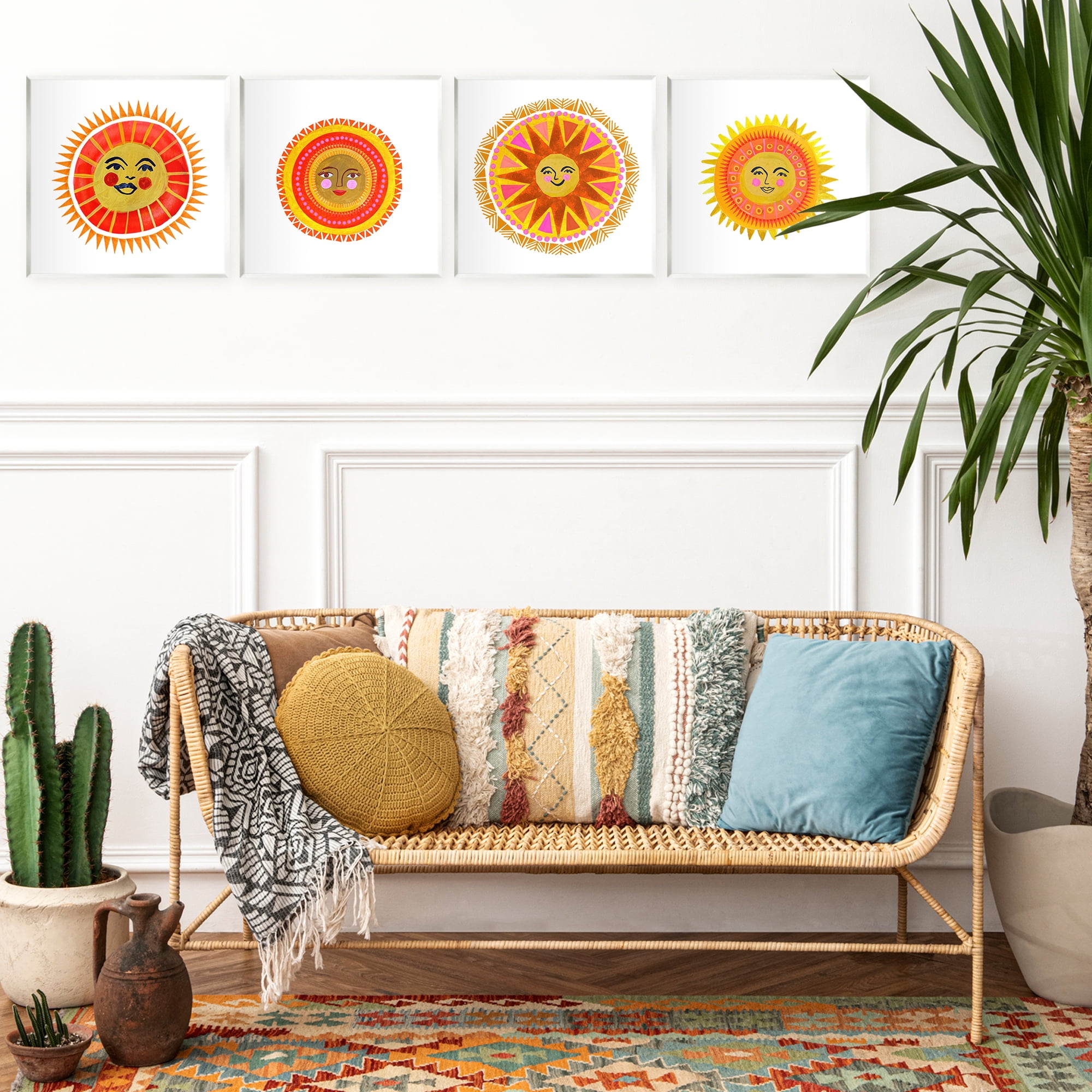 Stupell Industries Warm Happy Suns 4 Piece Wall Plaque Art Set, design by Katherine Herrell Studio
