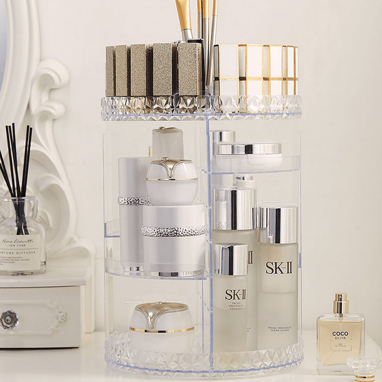 360° Rotating Makeup Organizer, Makeup Brush Holder, Cosmetic Display Case,  Lipstick Organizer for Vanity Desk Bathroom Countertop (Champagne)