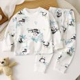 thumbnail image 2 of NOLDARES Toddler Baby Boy Fall Outfits 2 Piece Printed Long Sleeve Round Neck Sweatshirt Fleece Pants Casual Clothes Set Size:0-9 M,Sky Blue, 2 of 5