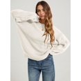 thumbnail image 6 of Women 2-Way Wear Crew Neck Hollow Cable Knit Oversized Long Sleeve Off Shoulder Pullover Sweater Light Color M, 6 of 8
