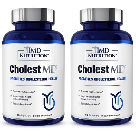 1MD Nutrition CholestMD for Cholesterol Support | Olive Leaf Extract, Bergavit, Niacin & Garlic | 120 Capsules (2-pack)
