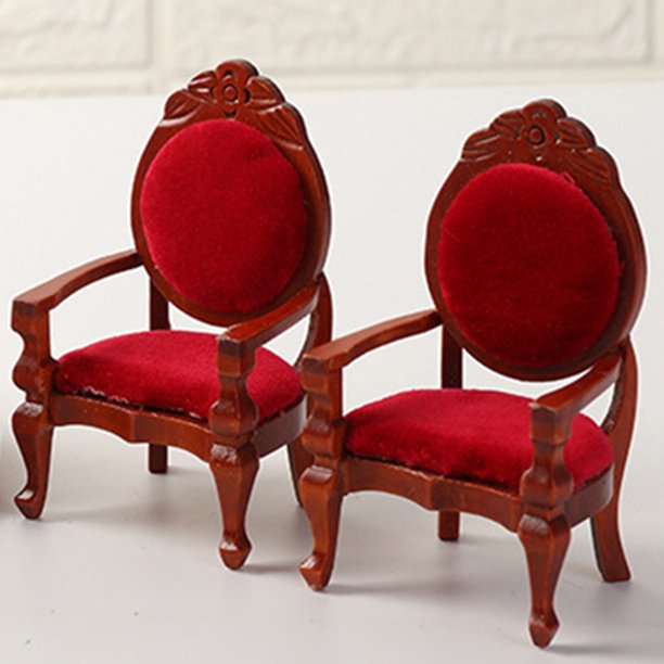 Mini modelo de sillón no tóxico 1/12 de madera hecho a mano para casa de muñecas (rojo) Ehuebsd libre de BPA