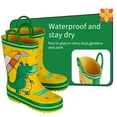 thumbnail image 5 of Toddler Rain Boots Kids Waterproof Printed Boys Girls Natural Rubber Rainboots with Handles,Yellow Dinosaur,6T, 5 of 8