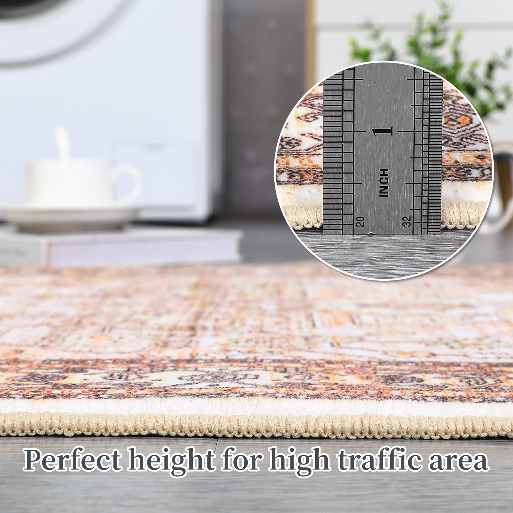 GlowSol 8'x10' Vintage Rug Washable Area Rugs Floral Printed Distressed Rug Persian Rug Non-Shedding Rug for Dining Room Home Office, Brown