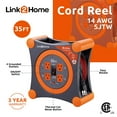 thumbnail image 2 of Link2Home 35 Ft Extension Cord Reel, 4 Outlets, Circuit Breaker, Orange, 2 of 10