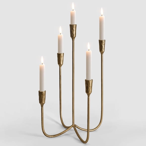 Candelabro SUJUN con 5 velas de hierro fundido, metal, 38 cm de alto, latón dorado