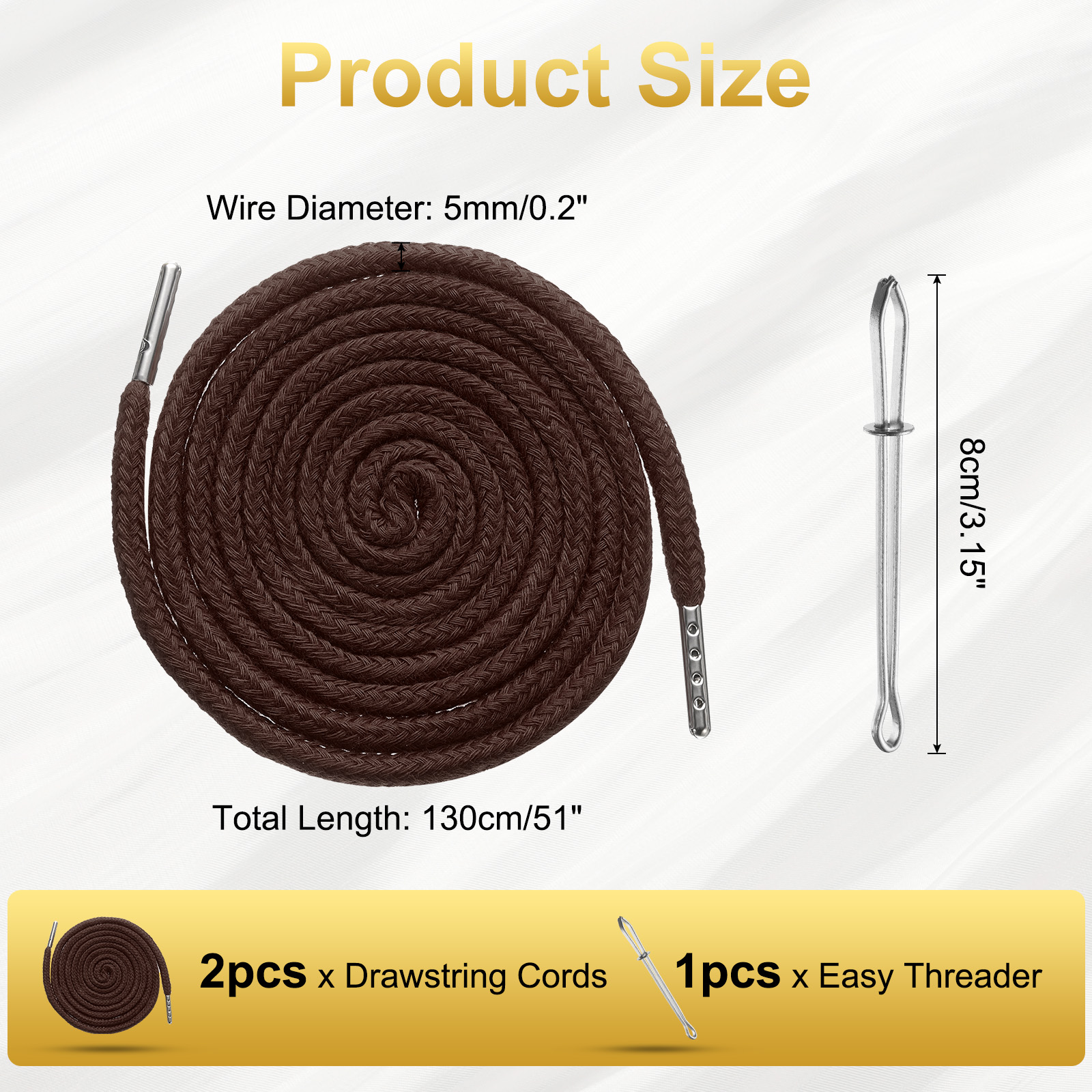 Unique Bargains Drawstring Cords with Threader Tool Set for General Apparel Coffee