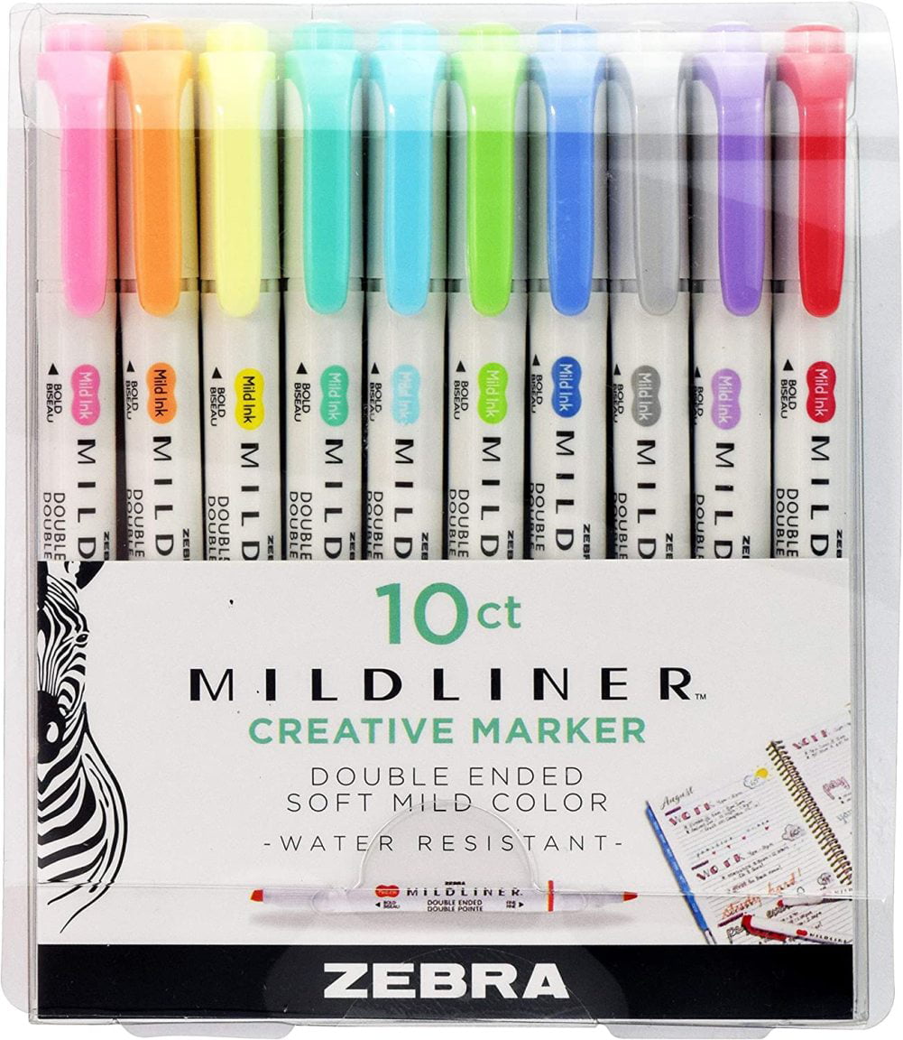 Broad and Fine Tips - 1 Double Ended Highlighter 10 Pack Zebra Pen Mildliner 78101 Assorted Colors 