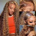 thumbnail image 1 of Premay Highlight Ombre Peluca delantera de encaje Cabello humano 13X4 Onda profunda Pelucas delanteras de encaje Cabello humano Pre arrancado 180% Densidad Rubio miel Pelucas frontales de encaje compl, 1 of 1