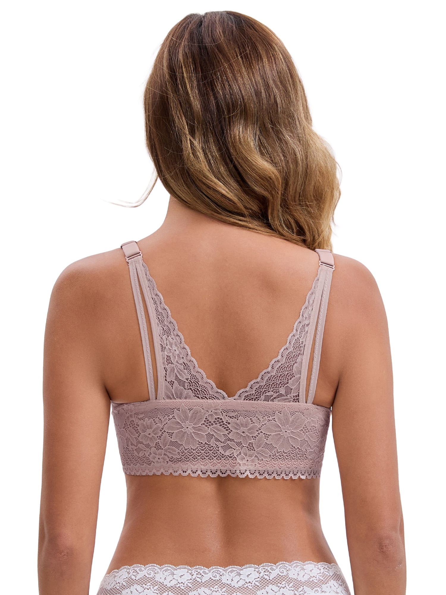 DARING DIVA Lace Front Closure Deep V-Neck Wirefree Bra 36B Pink