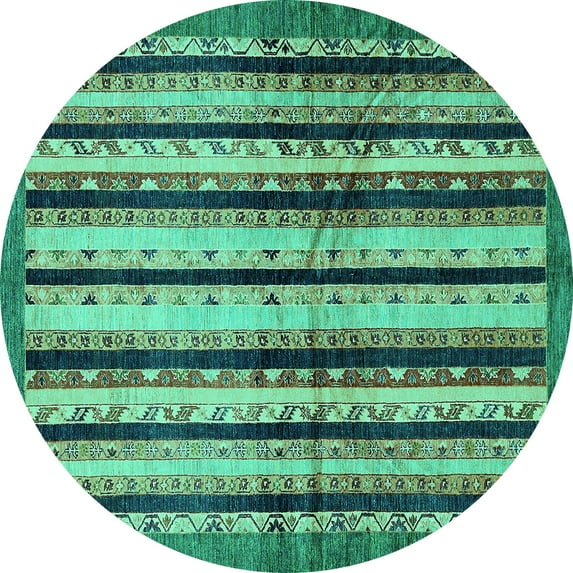 Ahgly Company Machine Washable Indoor Round Abstract Turquoise Blue Modern Area Rugs, 8' Round