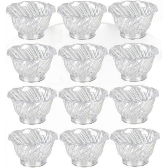 TrueCraftware- Set of 12 Dessert Dish Cups 5 oz. Clear Color- Small Plastic Dessert Cups Reusable Serving Bowl for Tasting Party Desserts Appetizers Ice Cream Sundae Bowls for Kids