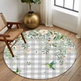 thumbnail image 2 of Round Rug 5Ft Washable Non-Slip, Watercolor Floral Circle Area Rugs for Living Room Bedroom, Spring Flowers Birds Plants Gray Plaid Indoor Floor Mats Carpet Runner for Home Decor Aesthetic, 2 of 8