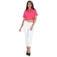thumbnail image 2 of Bimba Womens Henley Crop Top With Collar Solid Elastic Hem Crop Tee Blouse, 2 of 7