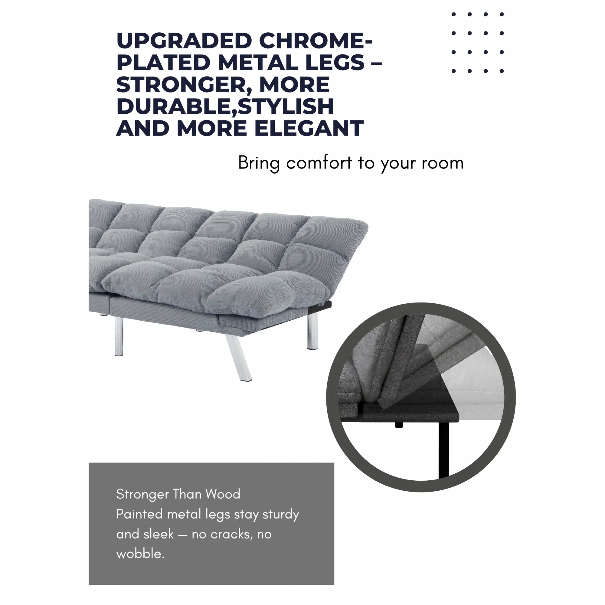 Gewnee 67.3 Inch Corduroy Convertible Sofa Bed,Upholstered Futon Couch with Adjustable Backrest,Suitable for Small Apartment,Dorm,Office,Gray