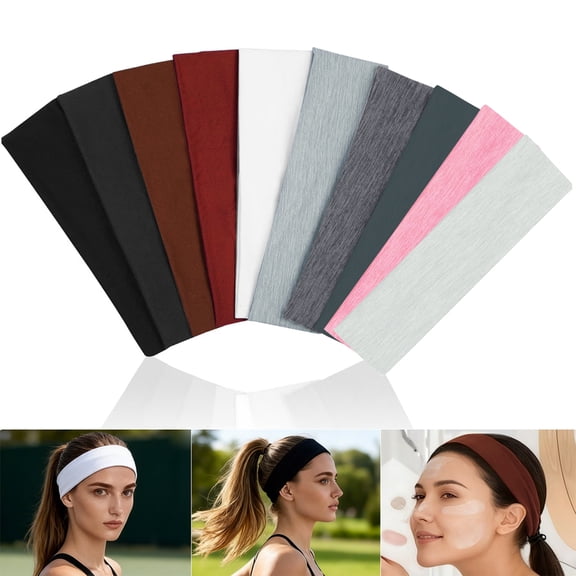 Deally 10 Pack Sport Headbands for Women, Elastic Soft Fabric Non-Slip Hair Bands Hair Warp for Daily Workout Yoga Running Sports