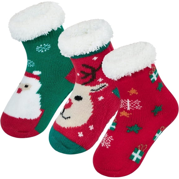 Toddler Girls Boys Christmas Socks with Grips Cotton kids Slipper Socks Baby Winter Non Slip Fuzzy Socks