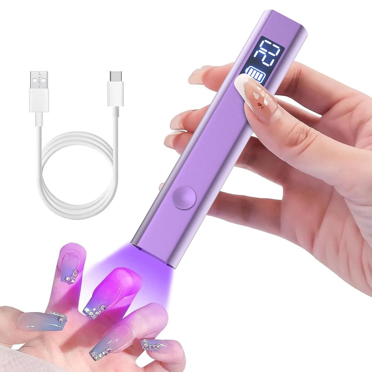 Handheld One-Line Nail Lamp with Metal Body - 3 Timer Settings (30/60/99s) Fast Curing UV LED Light, Rechargeable Portable Nail Dryer, No Black Hands, Professional Nail Art Tool for Home Salon
