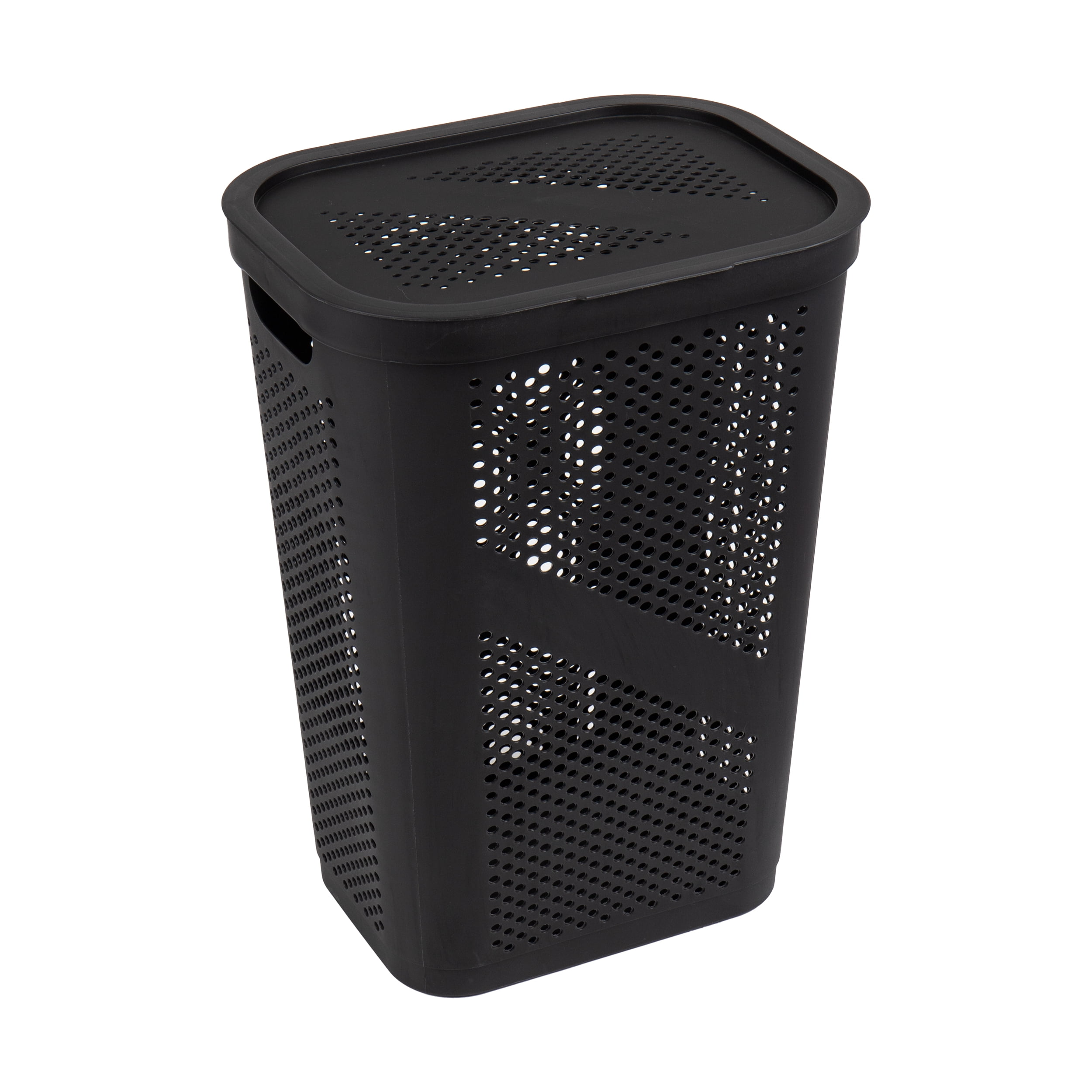 Mind Reader 60L Slim Laundry Hamper, Lid, Ventilated, Plastic, 17.25"L x 13.75"W x 23.5"H, Black