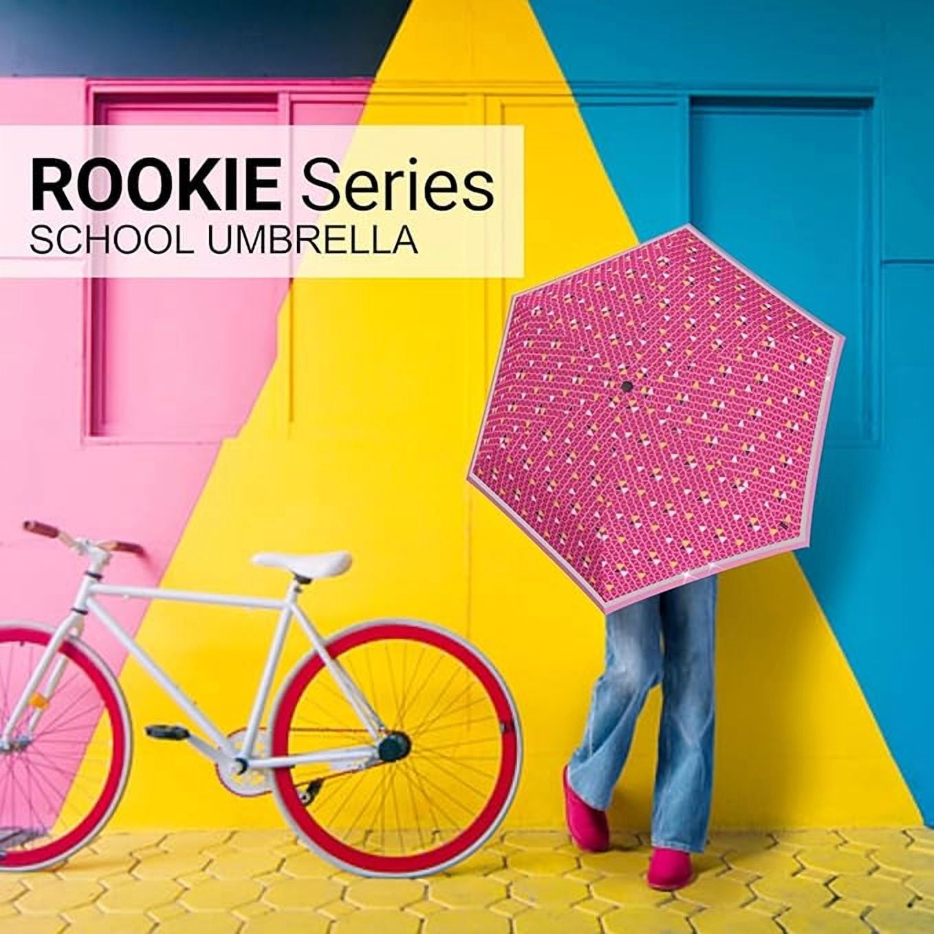 Knirps Triple Pink Rookie Manual Rain Umbrella for Elementary and Middle School Kids – 35.4" Canopy with Reflective Safety Stripe, Lightweight Design, Wind Tunnel Tested, Carrying Case Included