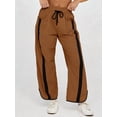 thumbnail image 5 of Women's Elastic Waist Wide Leg Baggy Drawstring Waisted Contrast Color Workout Track Pants for Casual Work Light Brown XXL, 5 of 7