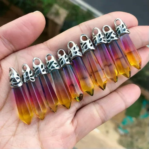 K-KED 10pcs Colors Crystal Hexagon Point Pendant Chakra Reiki Healing Amulet Gift