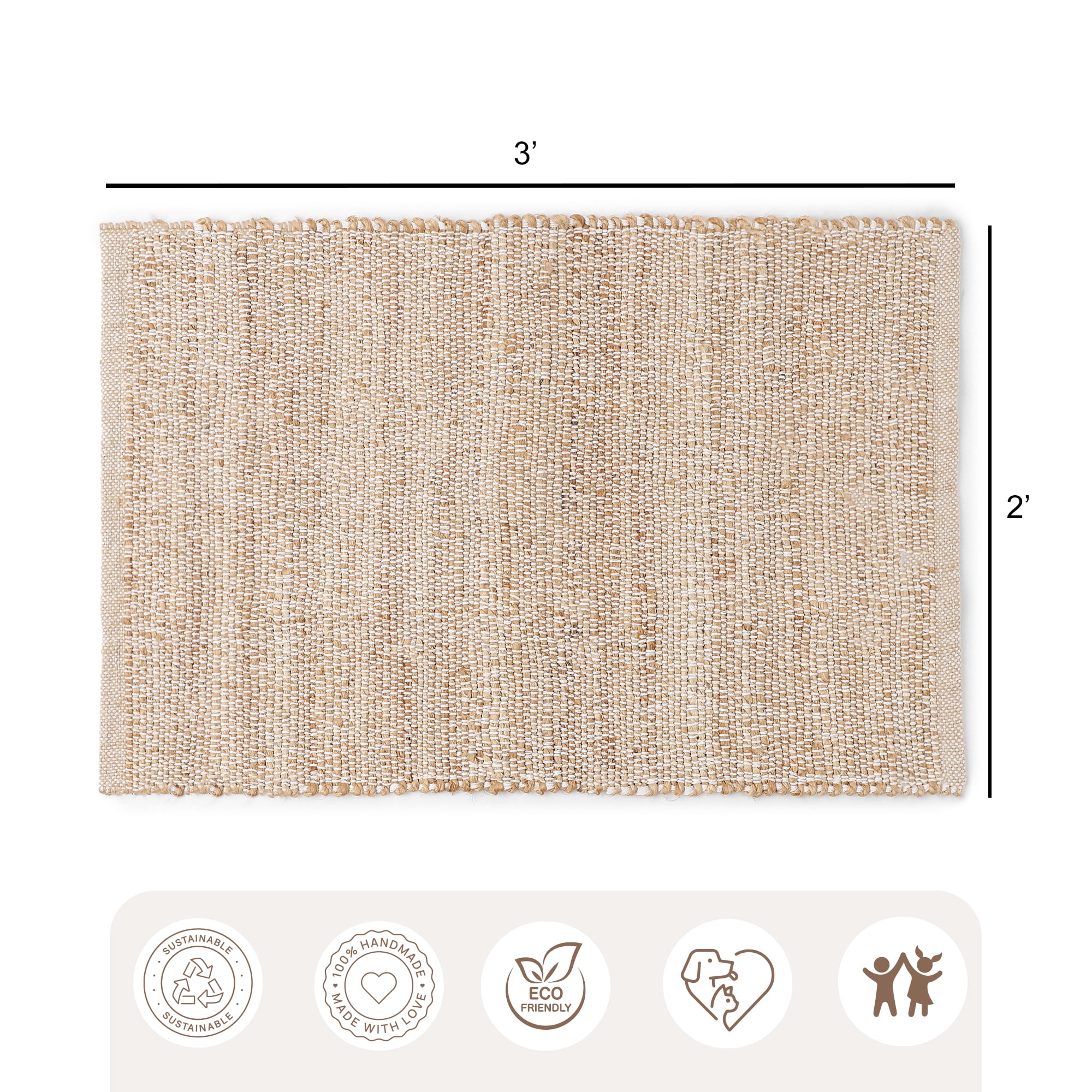 · REDEARTH · Jute Cotton Area Rug - 2'x3' Rectangular Rug, Sustainable Handwoven, Non-Shedding, Soft & Durable – Reversible, Neutral Tones for Home Décor in Living Room, Dining Room, Bedroom,Set of 2