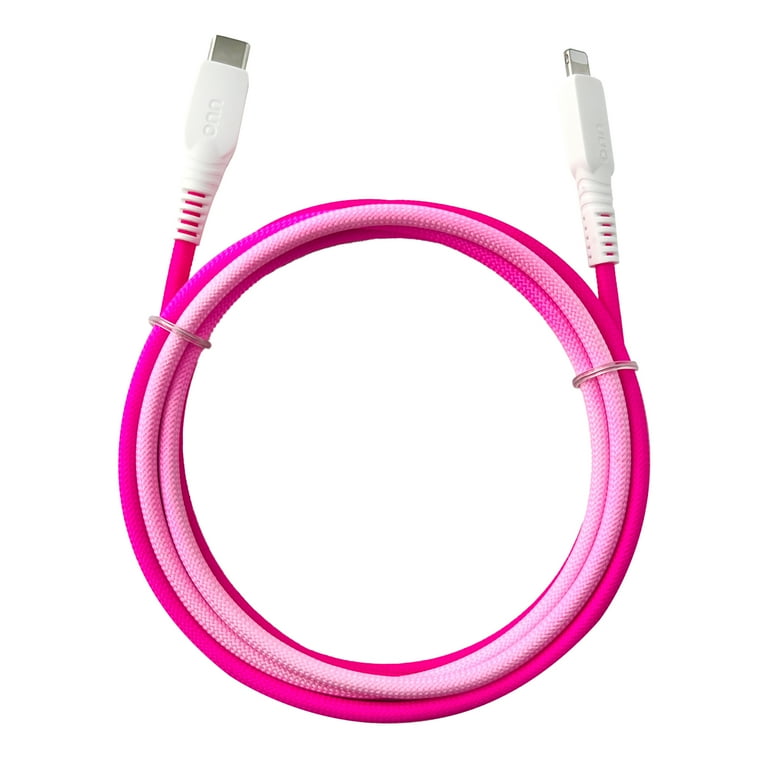onn 6ft Lighting to USB-C Braided Cable, MFI Certified, Pink Ombre
