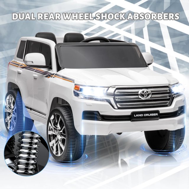 Royalbelle 12V Ride on Car,Motorized Electric Vehicle Remote Control,4 Wheels Toy Car Electric Vehicle,LED HeadLights,Double Open Doors,White