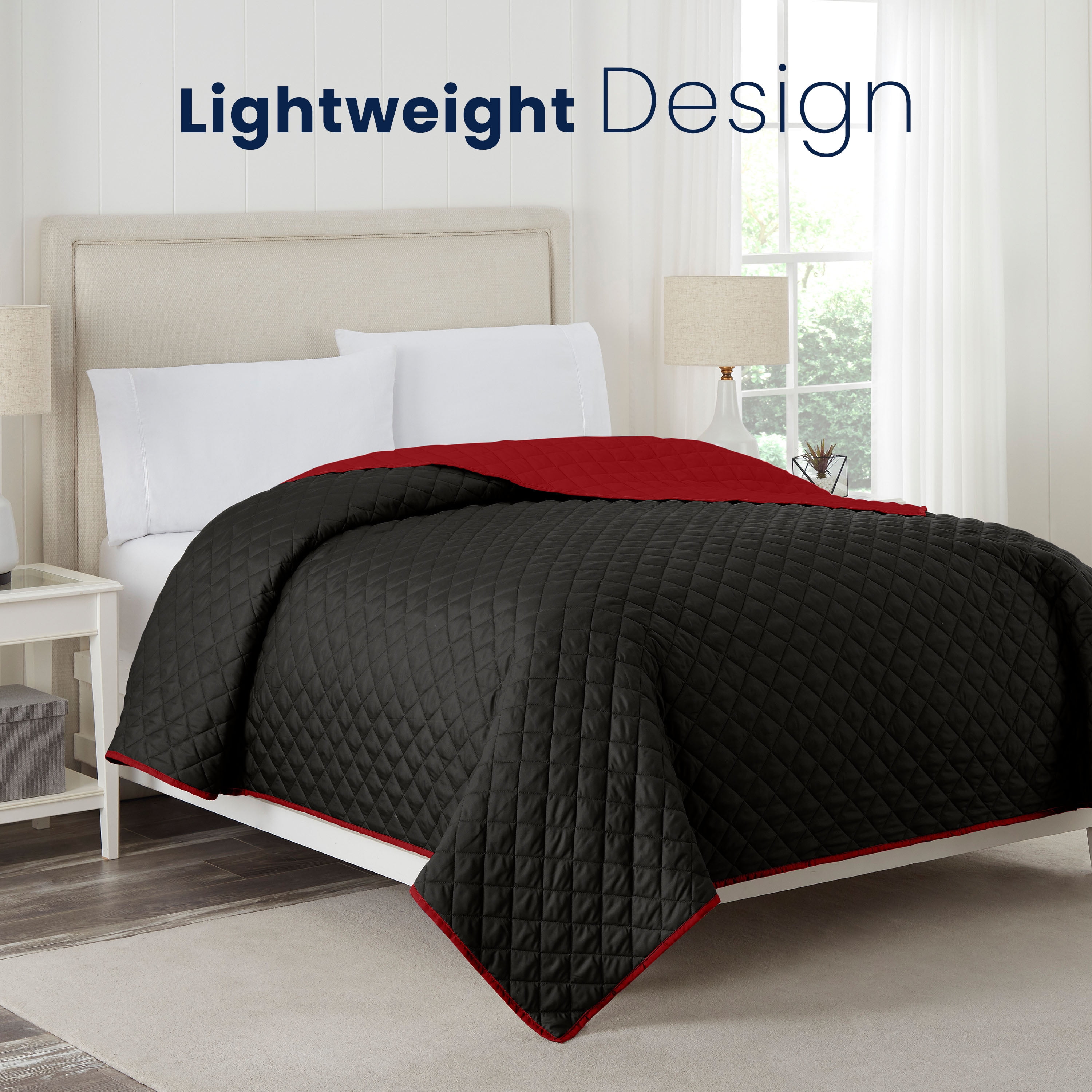 Martex Reversible Microfiber Twin Coverlet, Cozy Lightweight Bedding, Ebony/Red