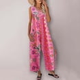 thumbnail image 5 of 2DXuixsh Combinaison pour Femmes Mode Col Rond Imprimé Combinaisons Sans Manches Bouton Combinaison Pantalon Droit Poche Combinaisons Rose Vif Taille TTG, 5 of 5